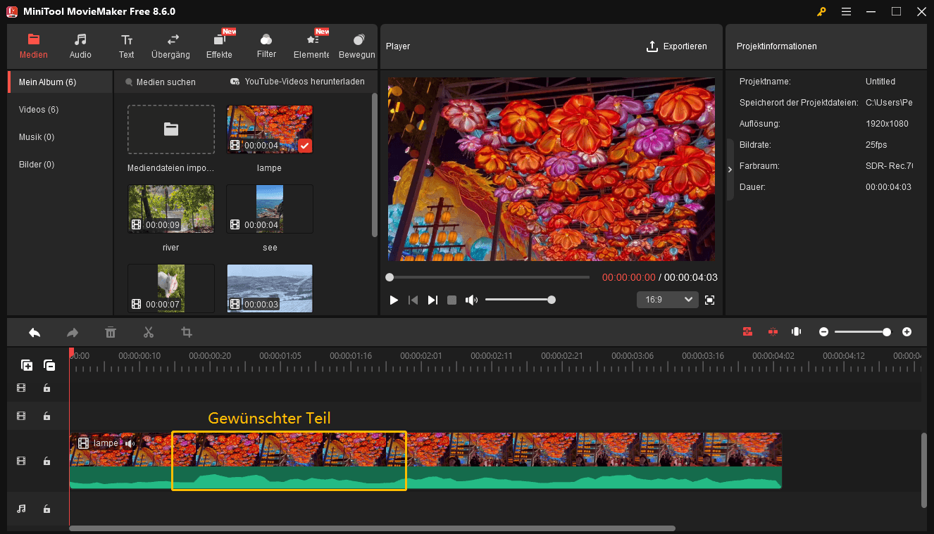 Der gewünschte Teil eines Videos.