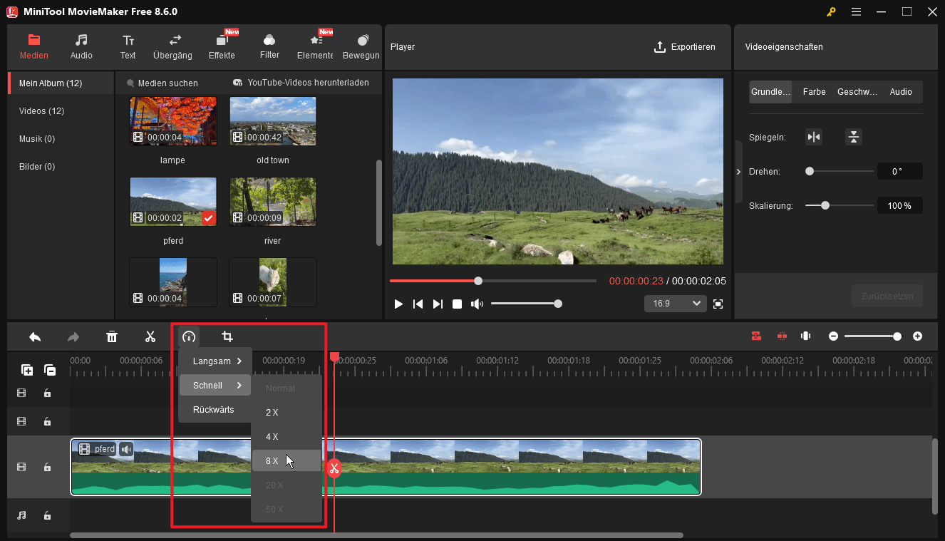Ein Video in MiniTool MovieMaker beschleunigen.