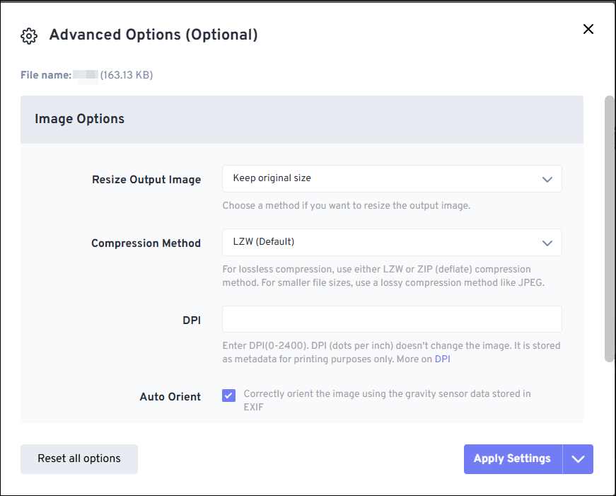 FreeConverter interface showing the image options.