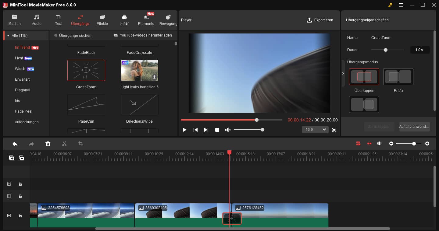 Übergange hinzufügen.