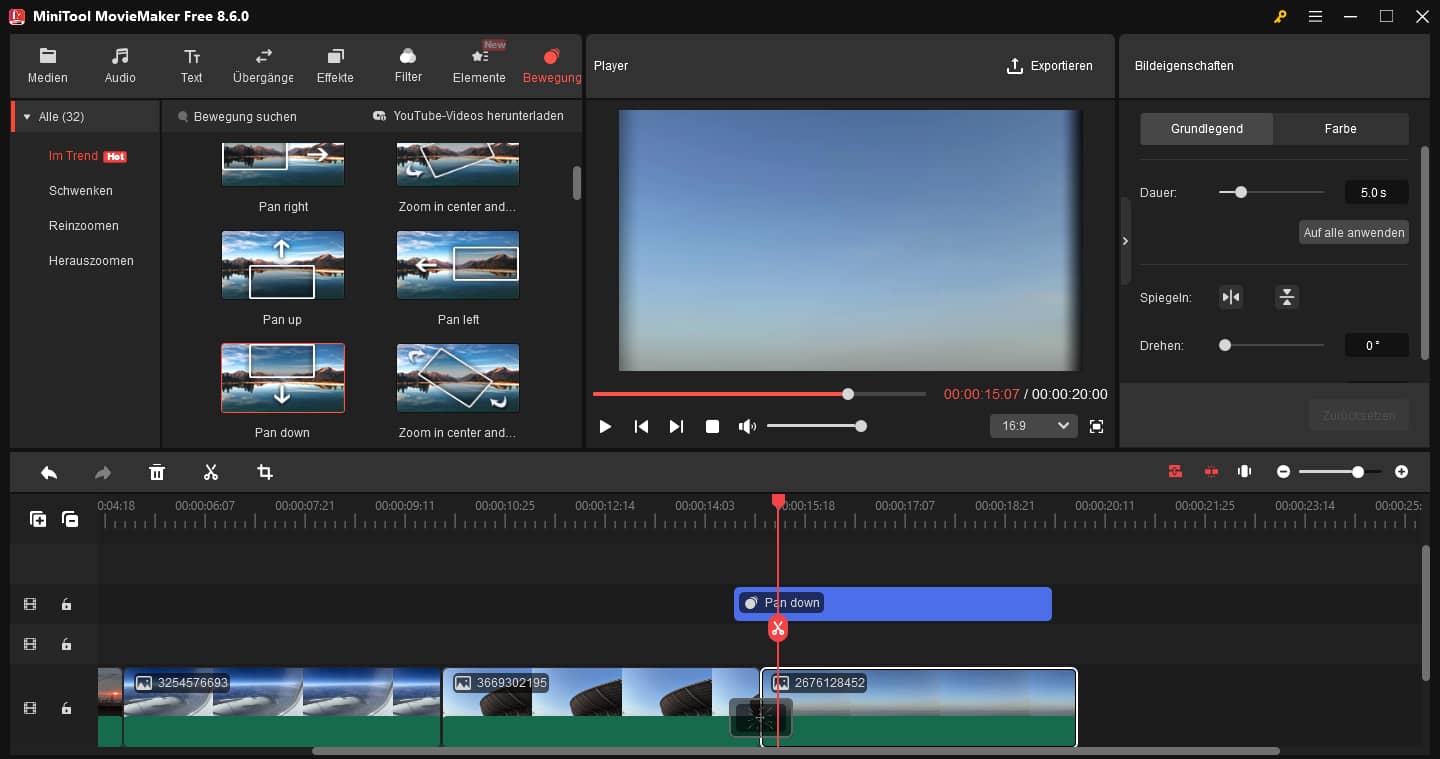 Bewegungseffekte hinzufügen.