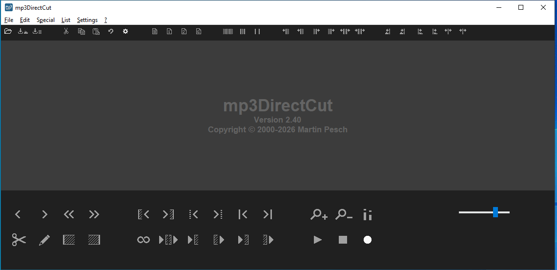 The main interface of MP3DirectCut.