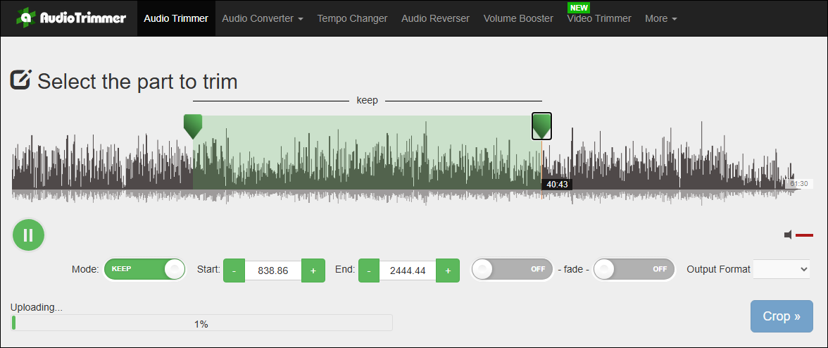 The main interface of Audio Trimmer.