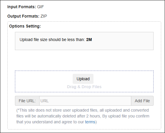The GIF splitter upload section on the Bear File Converter.