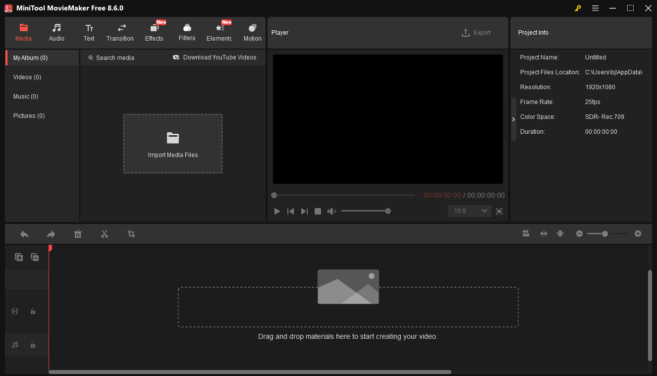 The main interface of MiniTool MovieMaker.