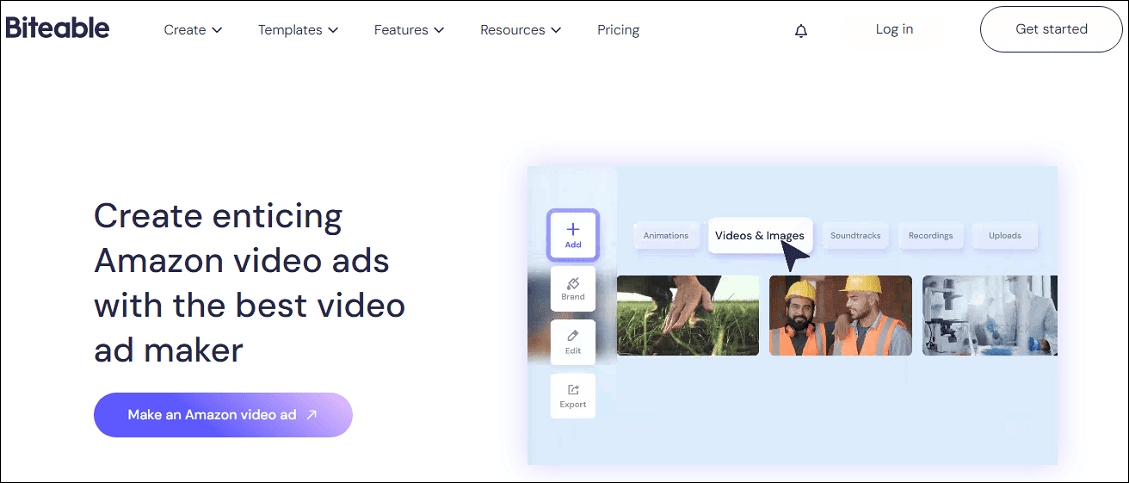 The Amazon video editing page on Biteable.