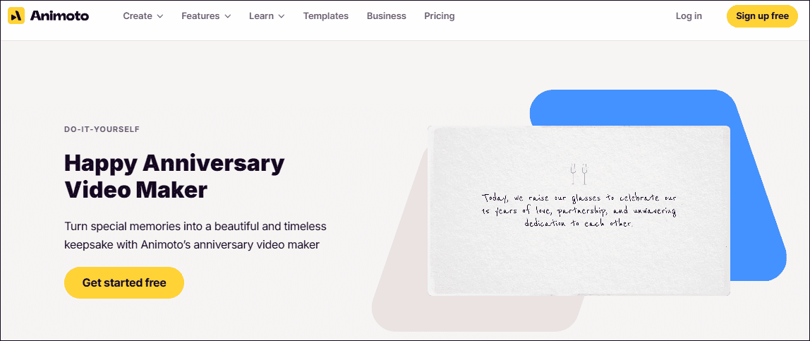 The anniversary video maker page on Animoto.