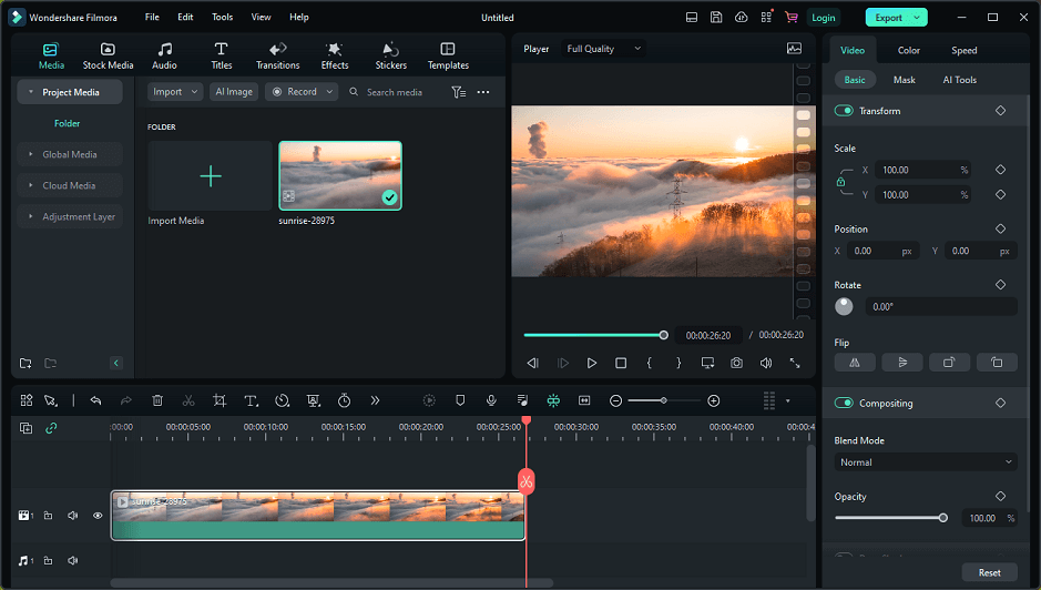 The main editing page of Wondershare Filmora.