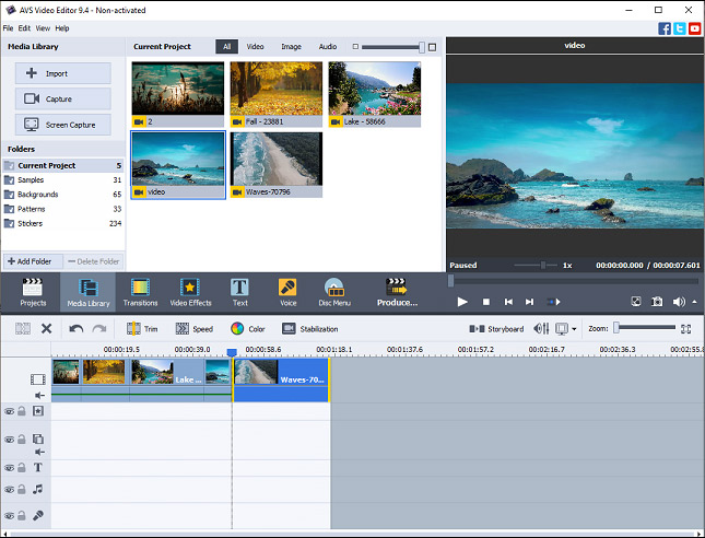 The main interface of AVS Video Editor.