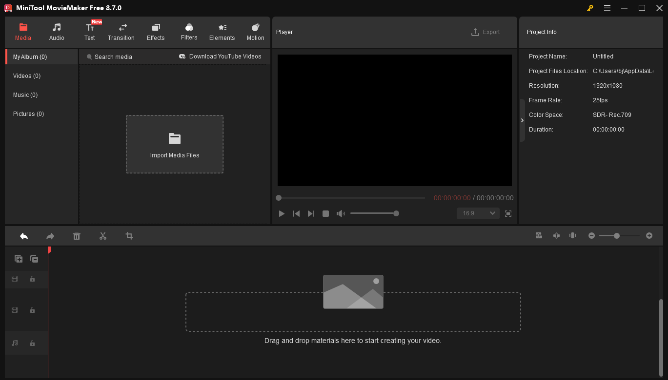 The main interface of MiniTool MovieMaker.