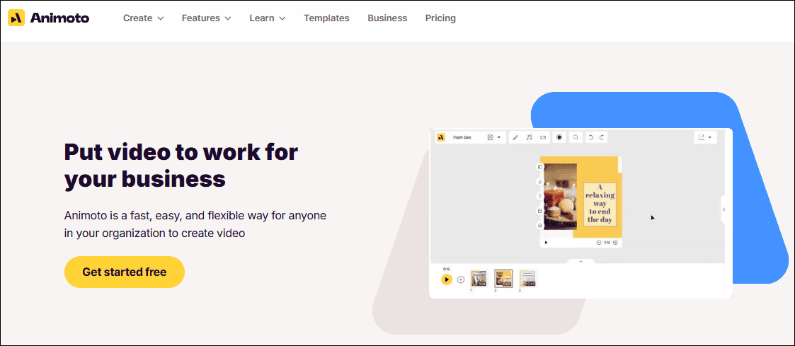 Animoto business video maker starting page.