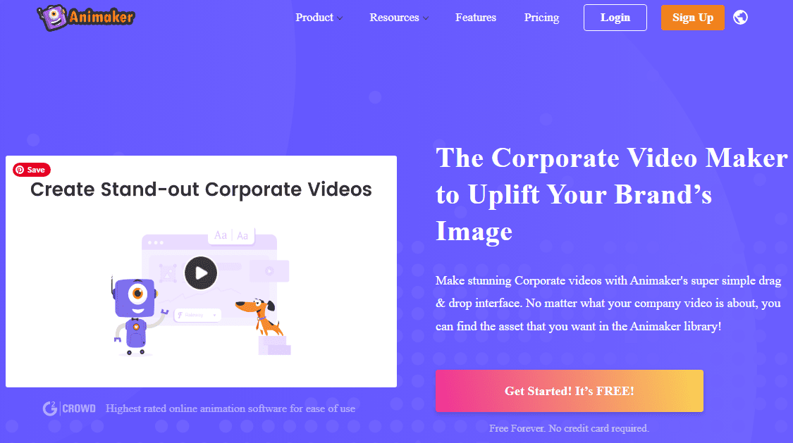 Animaker corporate video starting page.