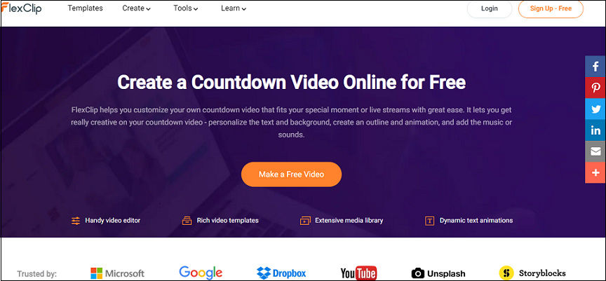 FlexClip Countdown video maker starting page.