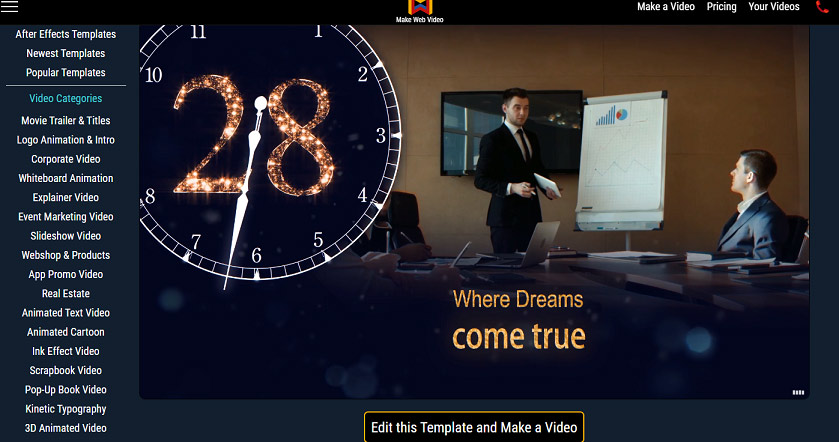 The video template page on MakeWebVideo.