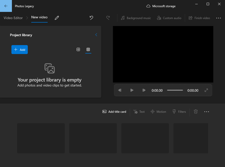 The main user interface of Video Editor in Photos Legacy.