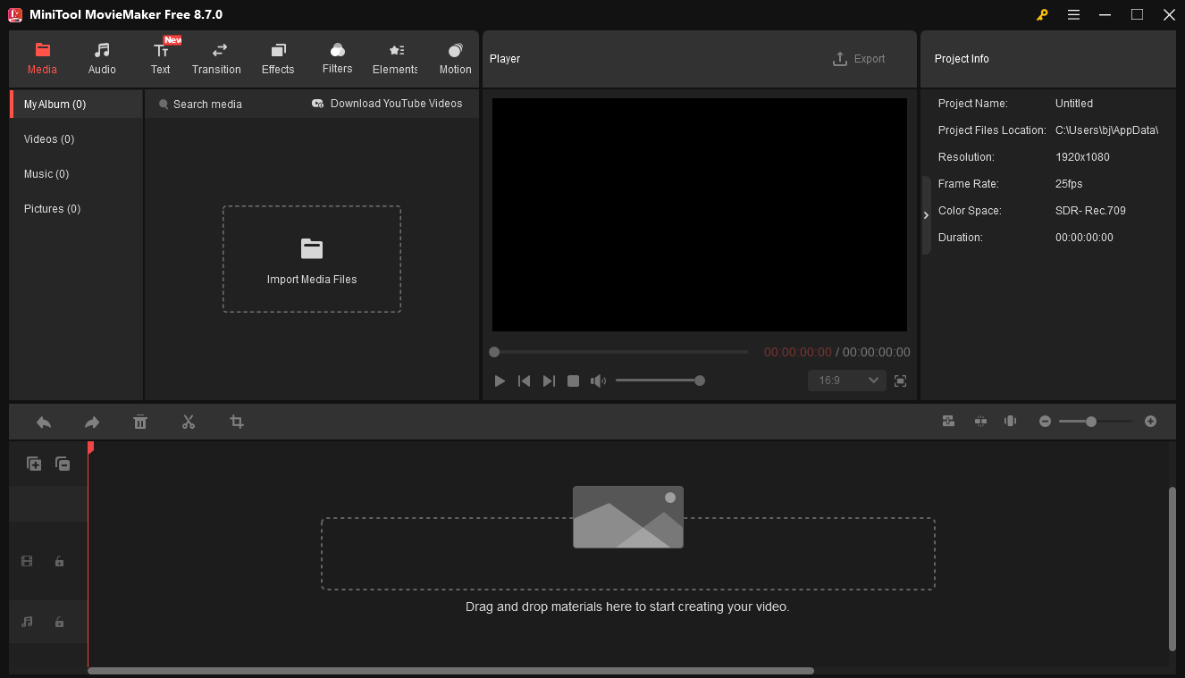 The main interface of MiniTool MovieMaker.