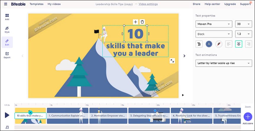 The main editing page of Biteable.