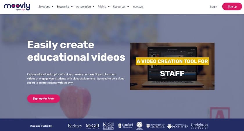 The main interface of the Moovly website.