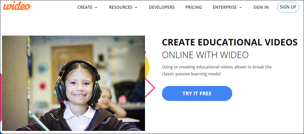 The main interface of the Wideo website.