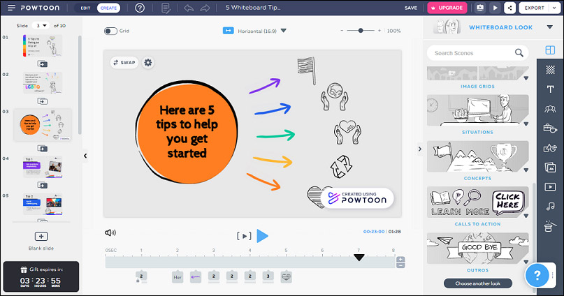 The editing page of Powtoon.