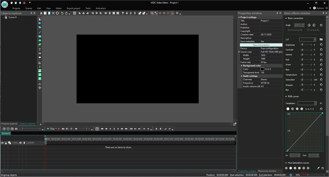 The main interface of VSDC Free Video Editor.
