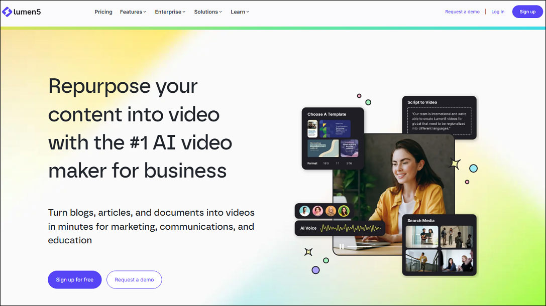 The home page of the Lumen5 website.