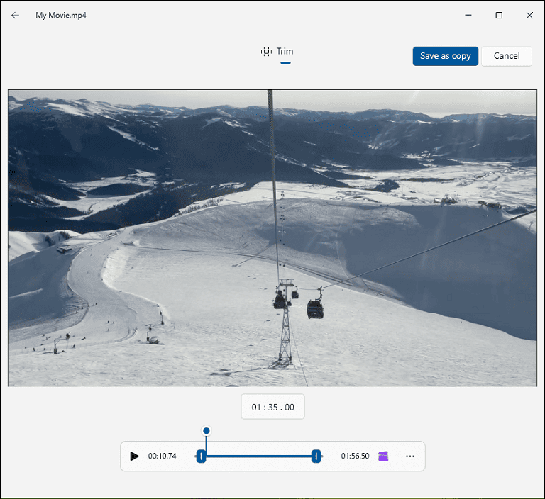 The video trimming window of the Photos app.