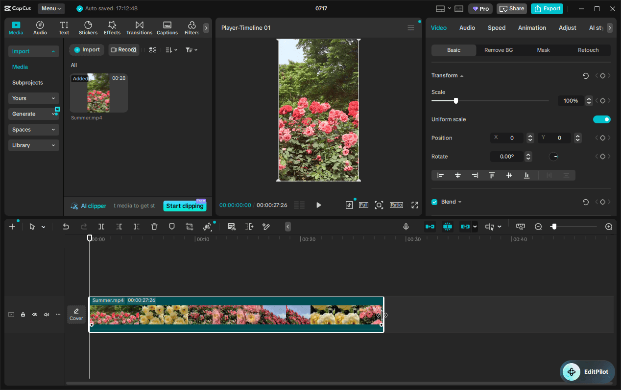 The main interface of CapCut.