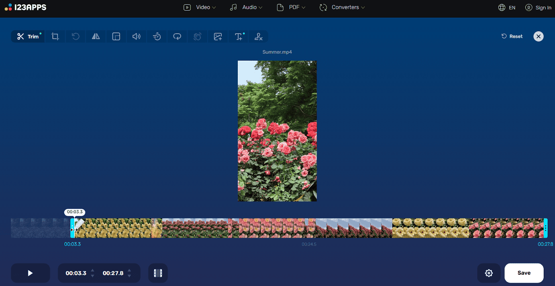 The trimming page of Online Video Cutter.