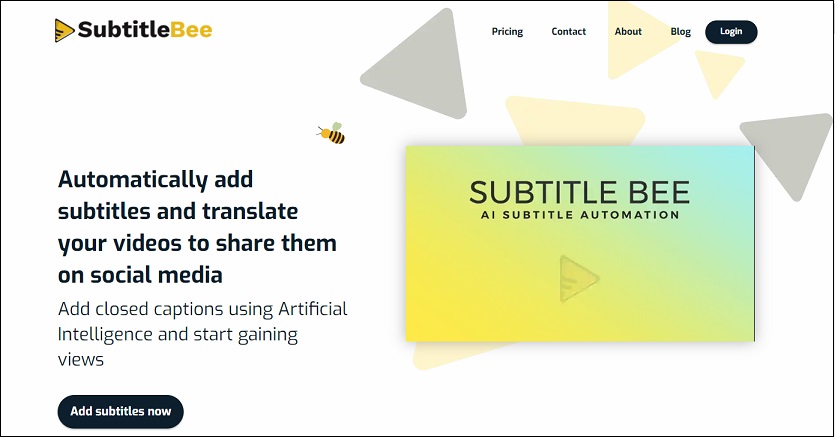 The home page of the SubtitleBee website.