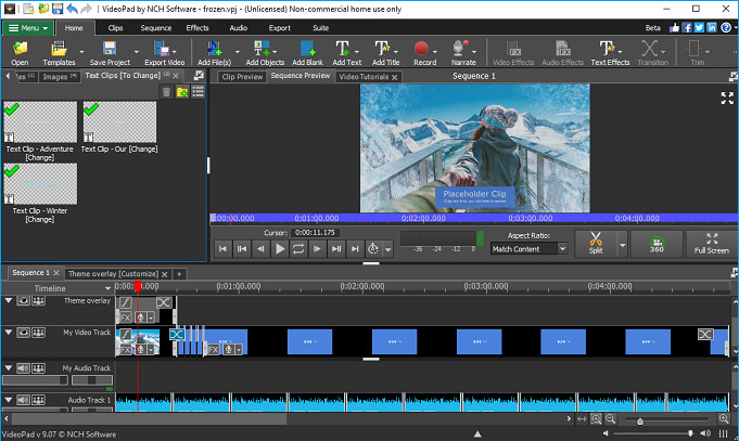 The main interface of VideoPad.