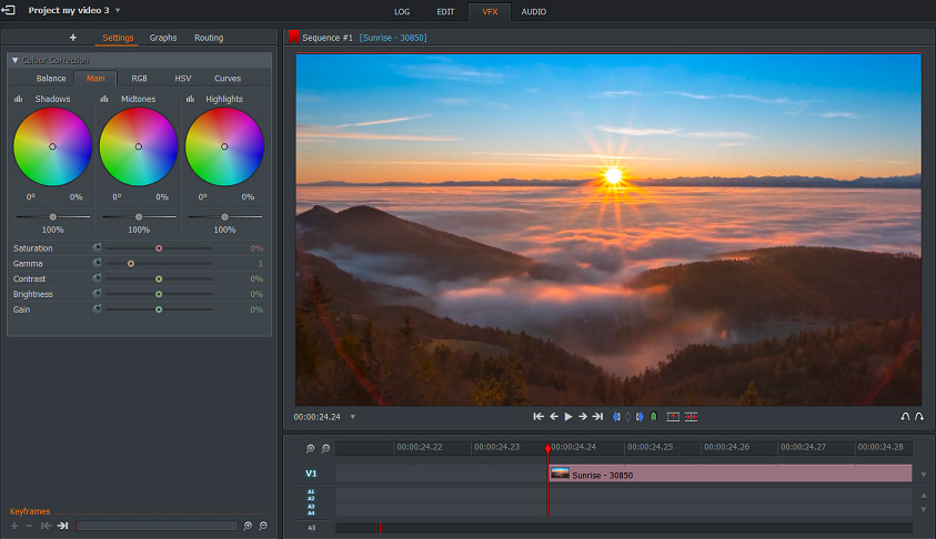 The main interface of Lightworks.