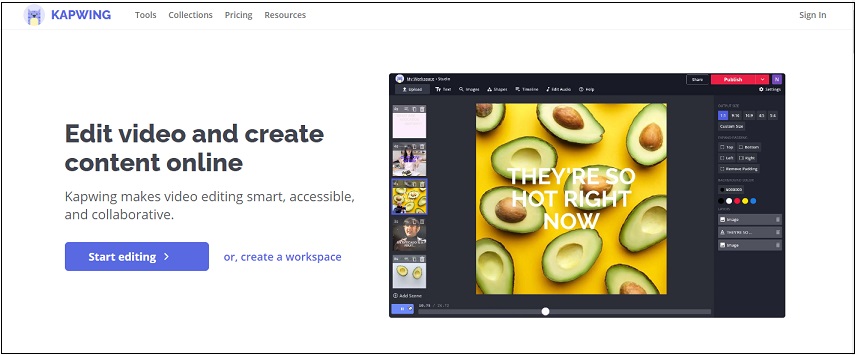 The home page of the Kapwing website.