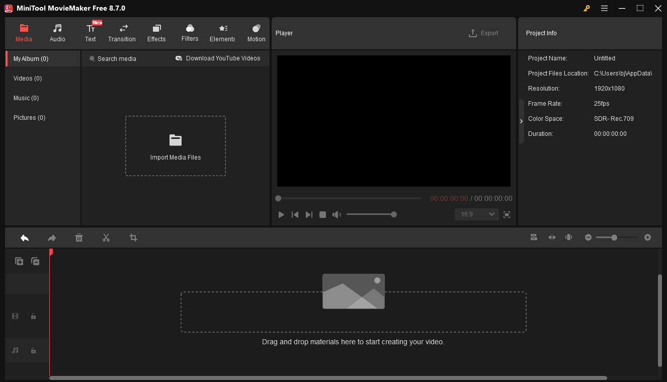 The main interface of MiniTool MovieMaker.