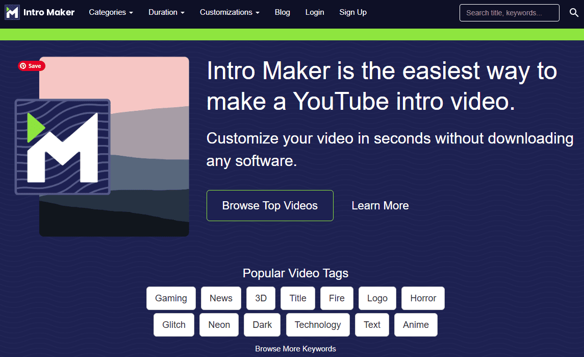 The main interface of Intro maker.