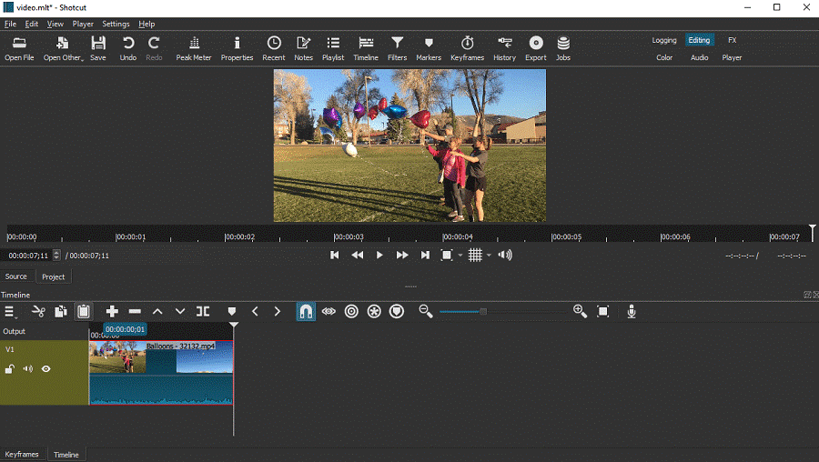 The main interface of Shotcut.