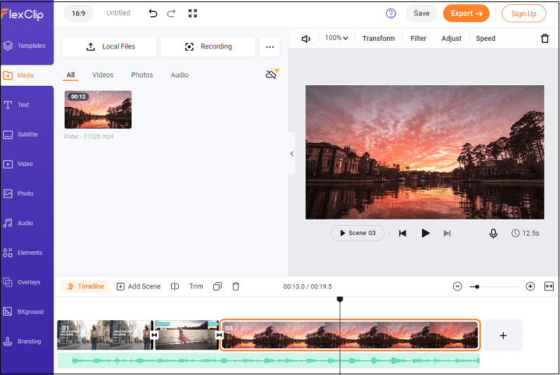 The editing page of FlexClip.