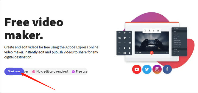 The screenshot of the Adobe Spark website showing how to start making a video.