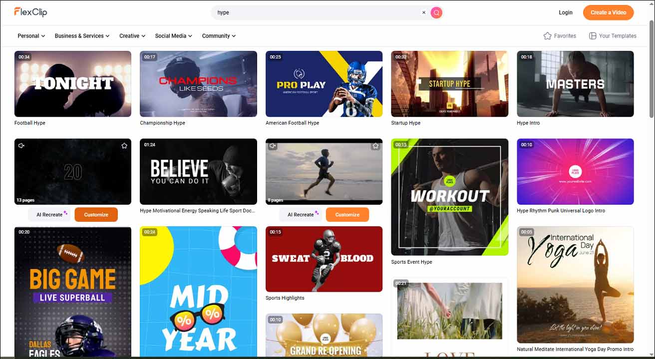 The hype video templates on FlxeClip.