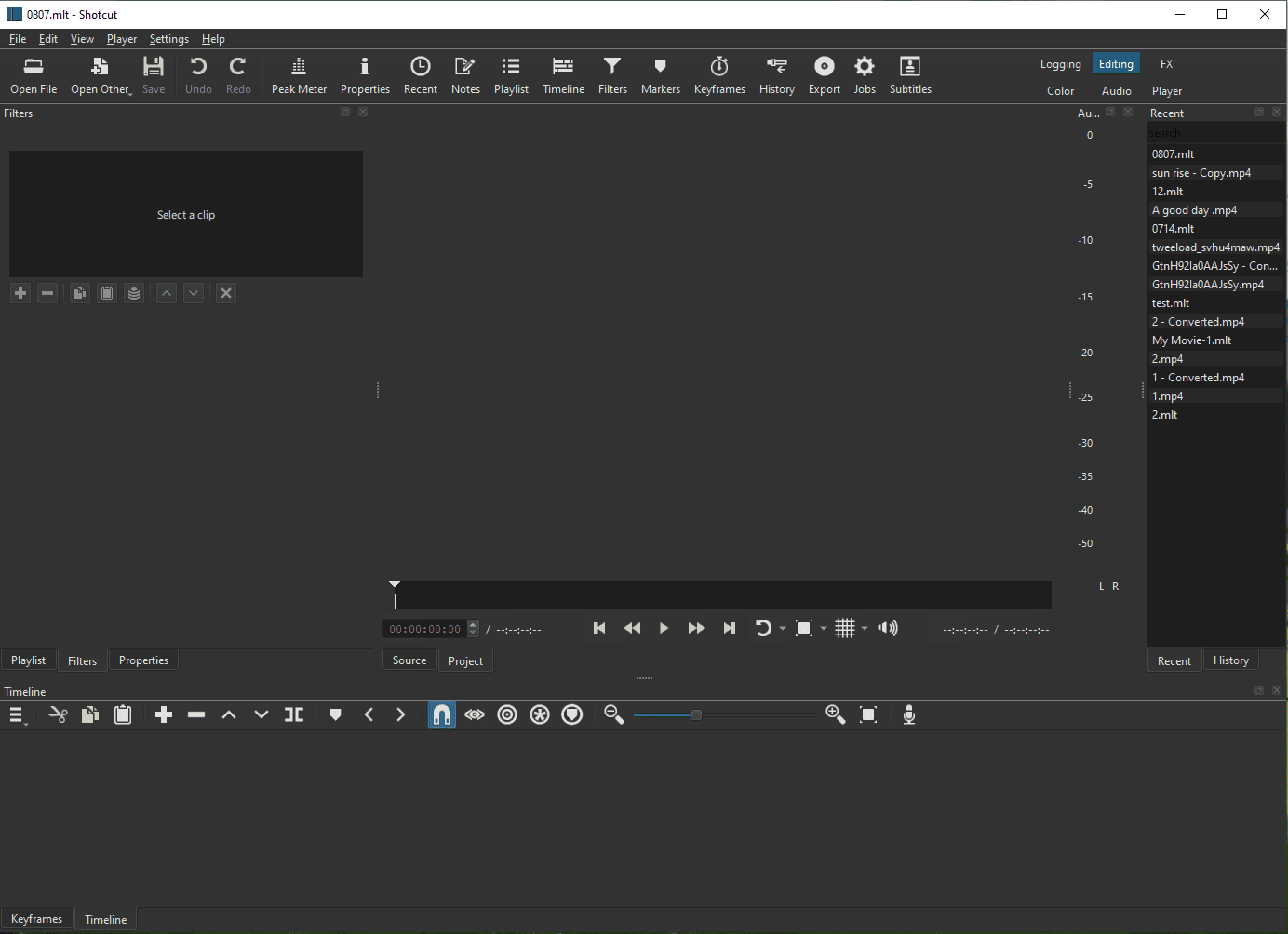 The main interface of Shotcut.