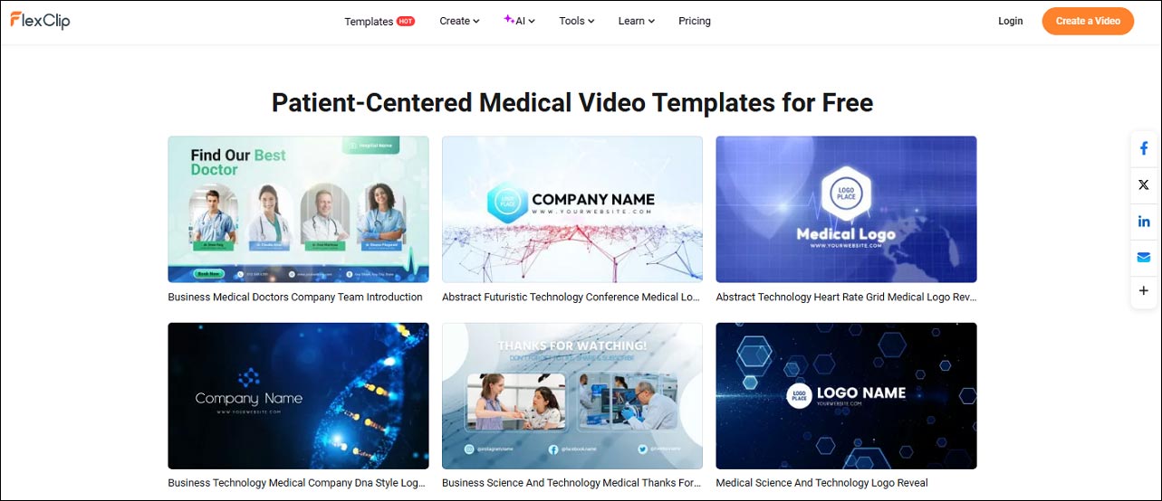 The medical video template page on FlexClip.