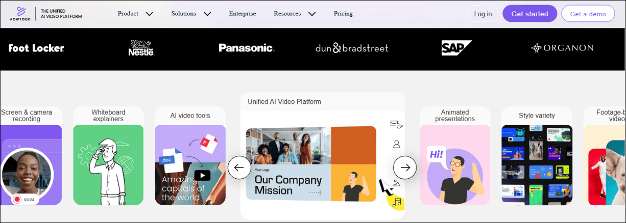 The home page of the Powtoon website.