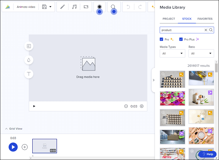 The editing page of Animoto.