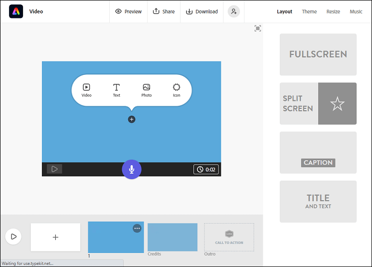 The editing page of Adobe Express.