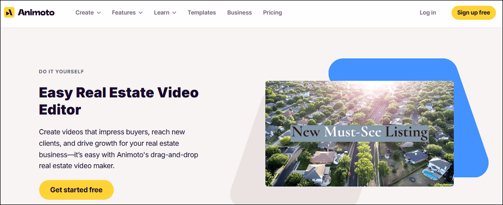 The real estate video editor starting page of Animoto.