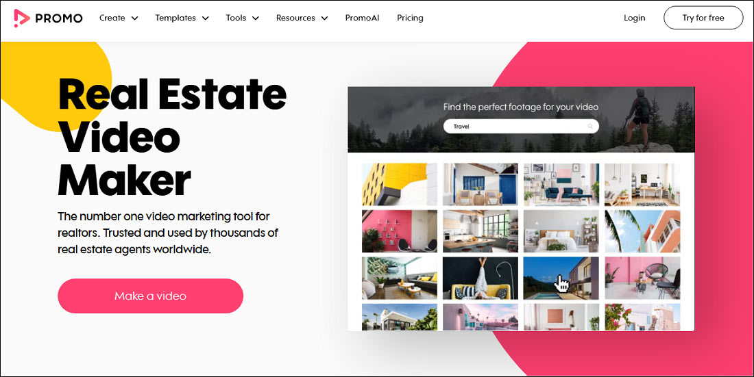 The real estate video editor starting page of Promo.