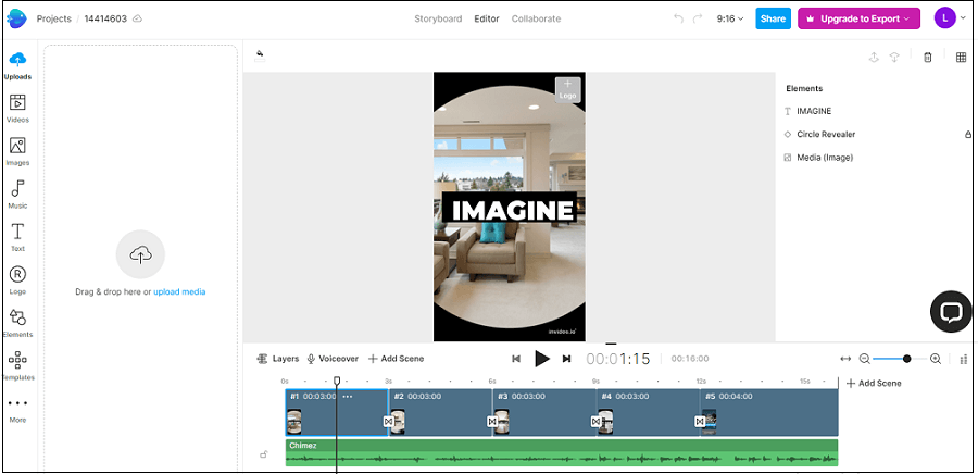 The main editing page of InVideo.