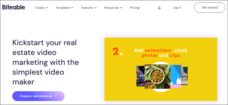 The real estate video editor starting page of Biteable.