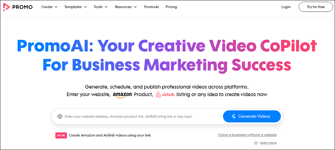 The main interface of the Promo website.