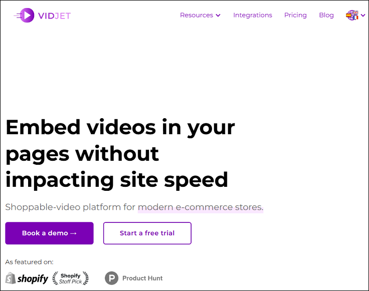 The main interface of the Vidjet website.